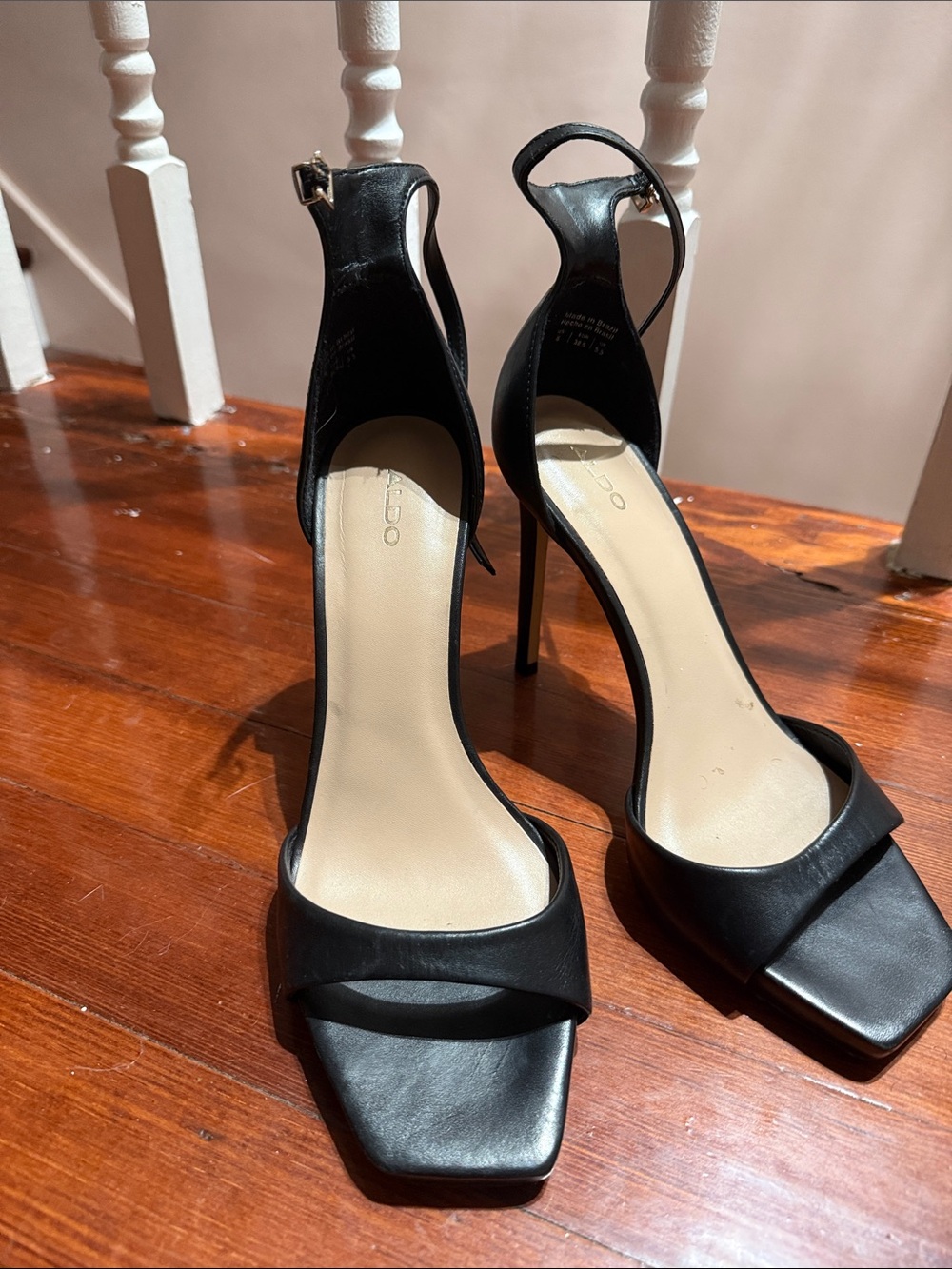 Black Aldo High Heel Ankle Strap Sandals